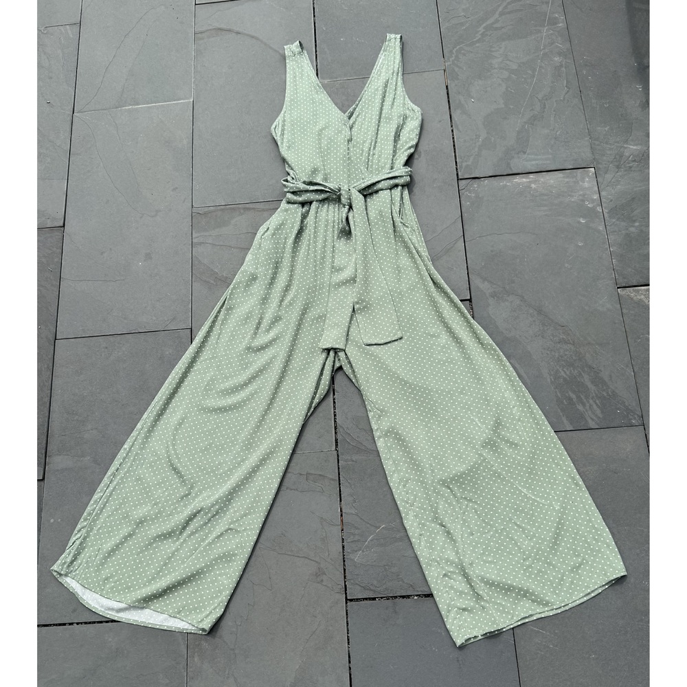 Gilli Sage Green Polka Dot Wide-Leg Jumpsuit